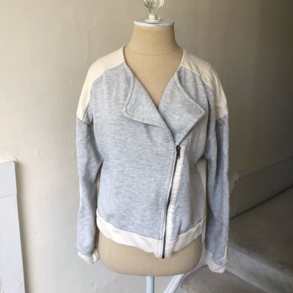 Kut from the Kloth Knit Two Tone Color Block Cotton Blend Moto Jacket EUC Size M